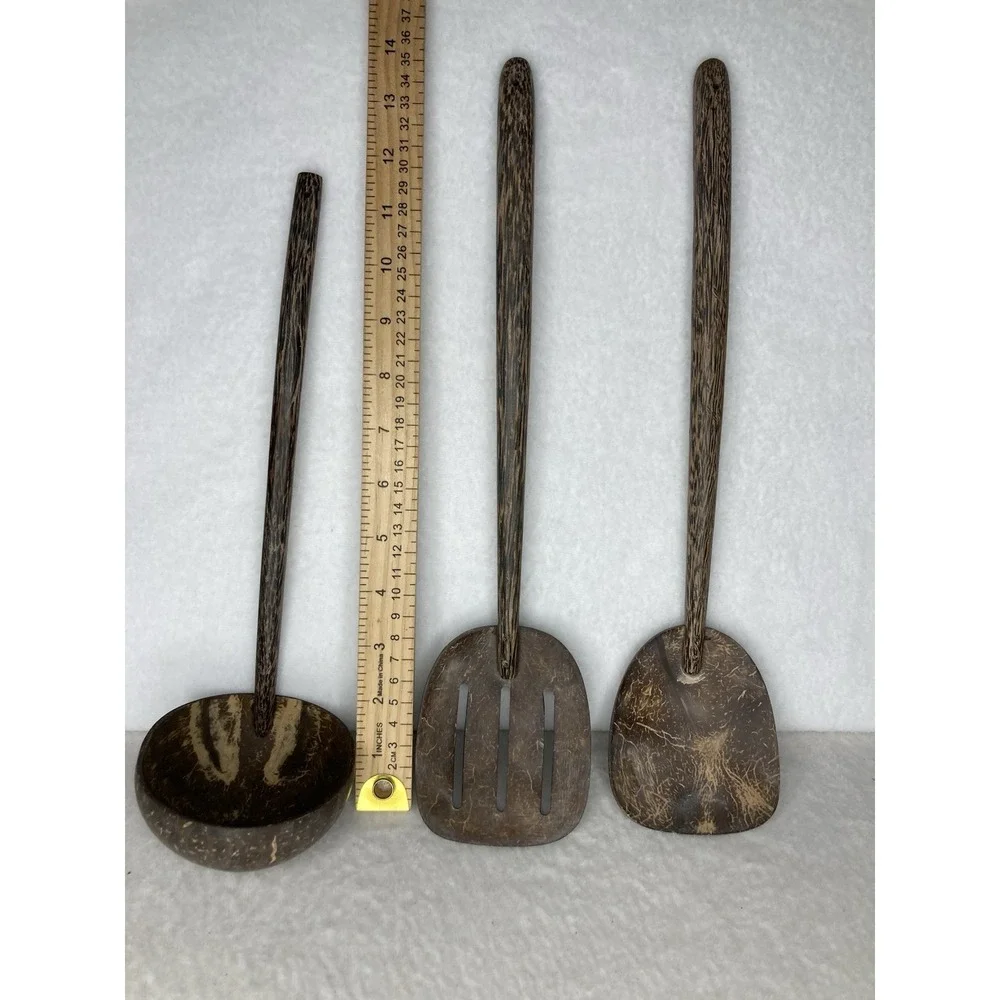 Handmade Thailand Coconut Shell Kitchen Utensil Set Ladle Slotted Turner Spatula